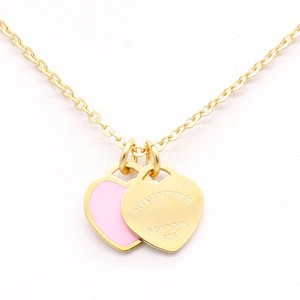 Fashionable New Stainless Steel Enamel pink Double Heart Necklace for Women Gold <b>Titanium</b> Steel Necklace - Product Image 5