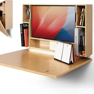 Wooden bed table, student dormitory small desk, dormitory bunk bed folding table, wooden lazy computer storage table - Product Image 1