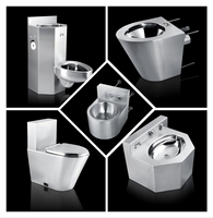 Toilette moderne monobloc en acier inoxydable 304 avec lavabo Montage au sol Cuvette ronde à double chasse Drainage en S pour prisons