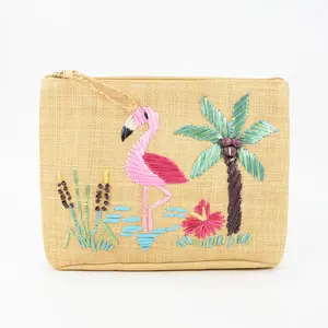 Embroidered Pouch Raffia Straw Handmade Clutch with Vintage Bohemian Fashion Lady Tote Bag for Spring/Summer Season