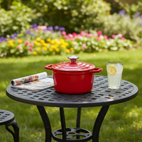 Cocotte en fonte émaillée rouge de 18 cm, 3 couches d'émail, avec doubles poignées