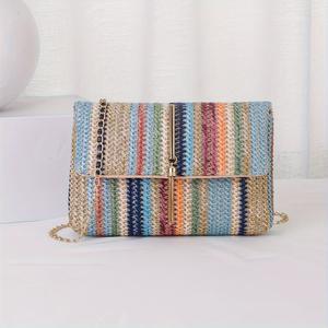 Sac à bandoulière pour femme, mode été 2025, imprimé arc-en-ciel, style japonais, fermeture à rabat, sac à bandoulière à rayures - Product Image 5