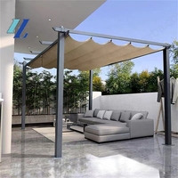Pérgola Motorizada Automática para Exteriores con Techo de Láminas Retráctil, Control Remoto, Impermeable, de Aleación de Aluminio, Resistente al Viento, con Lona de PVC