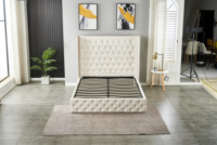 Fabrikpreis Schlafzimmer-Möbelset Luxuriöses Design Knopfgeheftetes Kingsize-Bett aus weißem Leder mit Gaslift-Stauraum für das Schlafzimmer