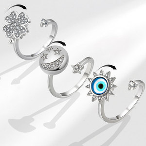 Bagues ajustables ouvertes les plus vendues, micro-pavées de zircon, en cuivre plaqué rhodium, bijoux anti-anxiété, vendus en gros - Product Image 2