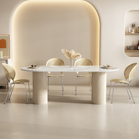Table à manger ovale en marbre moderne de luxe ensemble de chaises 4 6 8 places crème restaurant salon meubles de cuisine élégants modèles