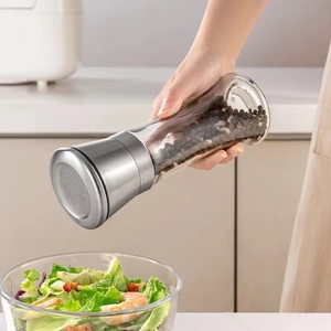 Set of 2 Stainless Steel Salt Glass Spice Shakers Adjustable Coarse <strong>Mills</strong> Stainless Steel Salt and Pepper Grinder - Product Image 2