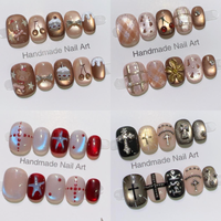 2026 Faux ongles à presser faits main, amande, courts, carrés, amusants, amovibles, réutilisables, 3D stéréo, motif dessin animé Kawaii, mignons, pour doigts