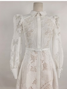 เดรสสีขาวหรูหราสง่างามรุ่นใหม่ปี 2026 - เดรสยาวฤดูร้อนขายส่ง แข<span class=keywords><strong>น</strong></span>ยาว คอสูง ตัดเย็บสีขาว พร้อมเข็มขัด - Product Image 6