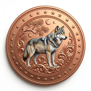 Moneta in Rame Lupo 1 oz 999 Puro Rilievo 3D Luna Piena Notte nella Foresta Selvaggia con Lupo che Urla Moneta da Collezione in Rame - Product Image 1
