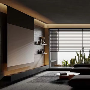 Black Modern Style Solid Wood <b>With</b> Wood Grain <b>Shelves</b> and TV Cabinets for Great Room <b>with</b> LED Strip Light - Product Image 2