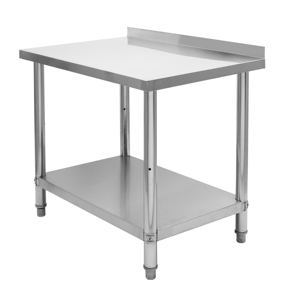 Mesa de Trabajo Redonda de Acero Inoxidable de 2 Niveles con Protector Trasero y Estante Inferior |   Mesa de Preparación para Cocina Comercial - Product Image 2