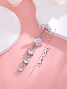 Juego de 10 anillos de vientre con incrustaciones de circón rosa, 4 circón, 5 diamantes, anillo de ombligo, colgante, bonito regalo de compromiso de boda de acero inoxidable - Product Image 5