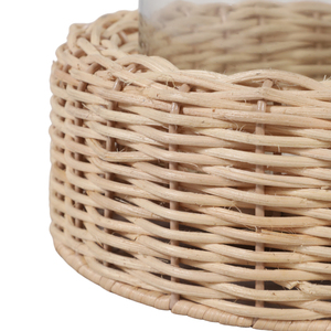 Set di portacandele in vetro a forma di lanterna con base in rattan per decorazioni per la casa, centrotavola per soggiorno - Product Image 4