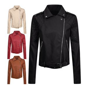 Blouson court en similicuir PU pour femme, style motard, coupe ajustée, effet vieilli, tendance - Product Image 1