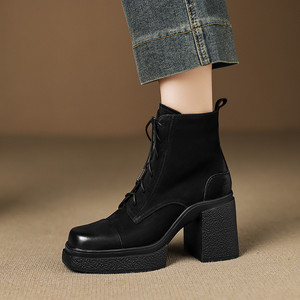 Botas de tacón grueso de una sola pieza, impermeables, antideslizantes, informales, de cuero vacuno de primera calidad, duraderas, de color liso, estilo retro, con cinturón decorativo, las más vendidas. - Product Image 3