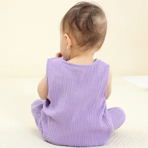 MICHLEY Großhandel Baumwolle Neugeborenen-Babybekleidung Kurzarm-Babystrampler Baby-Jumpsuit einfarbig Kleinkind-Schlafanzug