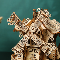 Vente en gros de modèles de maisons en bois 3D en forme de moulin à vent de Noël, puzzles en bois 3D à faire soi-même pour adultes, kit de décoration de Noël à assembler