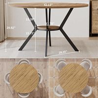 Table à manger en bois massif avec rangement, plateau en bois d'ingénierie et pieds en métal, design rustique et compact pour cuisine