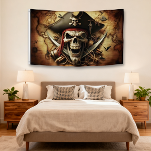 Grande bandiera Jolly Roger 36x60 pollici in poliestere 100D, doppia cucitura con occhielli in ottone |   Design con Spade Incrociate e Mappa Antica - Product Image 5