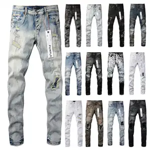 Chất Lượng Cao Thiết Kế Ripped Jeans Đường Phố Phong Cách Màu Tím Thương Hiệu Jeans Ripped Người Đàn Ông Của Màu Tím Jeans