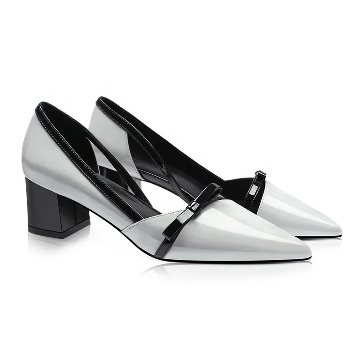 Fashion Cow Leather Designer Shoes white patent leather pumps Guanzhou