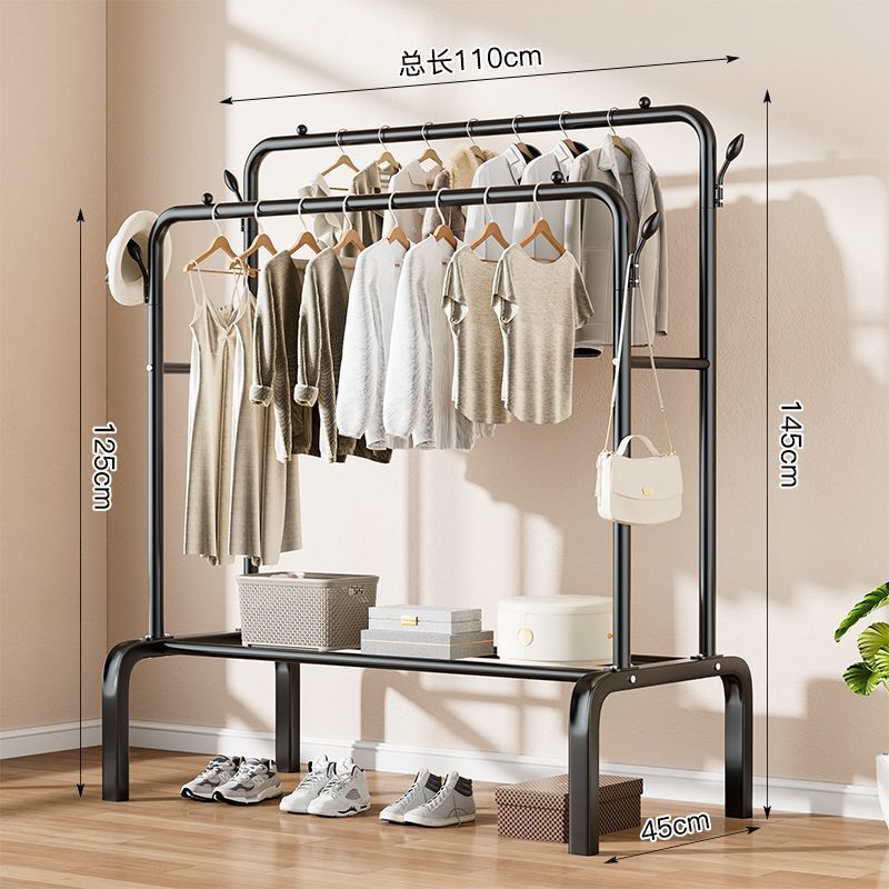 Black reinforced double pole 110cm with coat hook and post