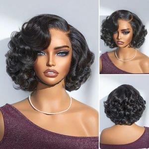 Perruque Courte Bob Ondulée Body Wave <span class=keywords><strong>Femme</strong></span> Noire 13x4 Full Frontal, <span class=keywords><strong>Cheveux</strong></span> Humains Style Ocean Wave, 12 Pouces - Product Image 5