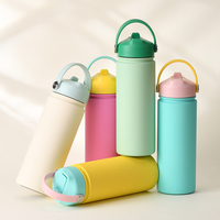 휴대용 스포츠 물병 500ml 18oz 컬러 블록 빨대 뚜껑 진공 스테인리스 스틸 넓은 입구 물병 탈부착 가능한 빨대 포함