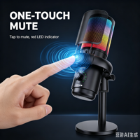 Microphone à condensateur SU5 AI filaire/sans fil avec lumière RGB 5.0 et suppression du bruit pour PC, téléphone, ordinateur de bureau et diffusion en direct