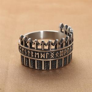 yunnique Viking Warrior <b>Ring</b> <b>Titanium</b> Steel Crown Shape Men's Punk Jewelry Gift Silver Color Geometric Design - Product Image 1