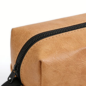 Стильная унисекс-косметичка для путешествий, несессер на молнии, экологичный, прочный, из кожи и холста, для умывания и бритья - Product Image 4