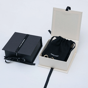 Изготовленный на заказ логотип картонная коробка для ювелирных изделий с пенопластовой вставкой бежевый экологически чистый переработанный бант лента коробка для ювелирных изделий Подарочная упаковка - Product Image 2