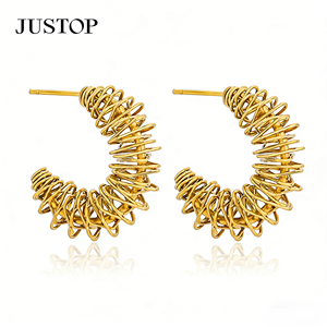 Aros de moda OEM/OEM, impermeables, de acero inoxidable, chapados en oro, hipoalergénicos, proveedor de joyería de moda, aretes chapados en oro de 18k - Product Image 1