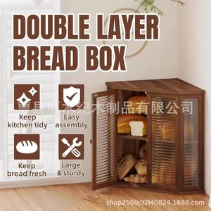 Wooden Corner Bread Storage Box Double Door Transparent Polygon Shape For <b>Kitchen</b> Use - Product Image 5