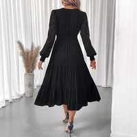 Robe longue élégante pour femme avec manches en dentelle transparente et col en V, idéale pour l'église