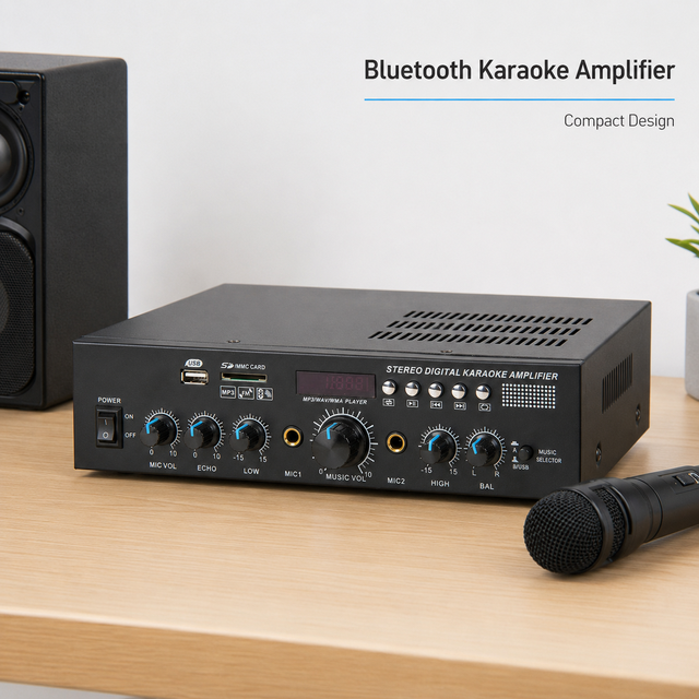 High Impedance 4 Channel Digital Stereo Karaoke Amplifier with Bluetooth USB SD MIC Input