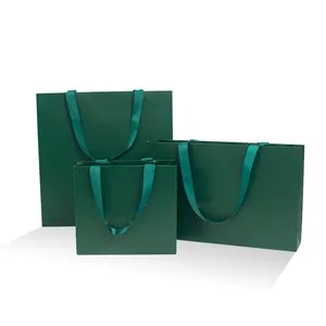 الظلام ورق أخضر حقيبة أكياس ورقية صديقة للبيئة بوتيك ورقة حقيبة تسوق