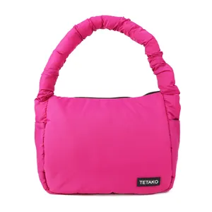 Women Custom Pink Nylon Cross Body Puffy Tote Shoulder Purses Handbag Nylon Puffer Crossbody Bag