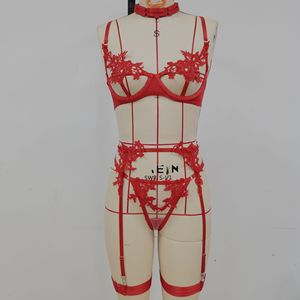 Set <span class=keywords><strong>Trasparente</strong></span> con Fiori Ricamati Idrosolubili, Lingerie Sexy per Donne, <span class=keywords><strong>Reggiseno</strong></span> Aperto, Biancheria Intima Erotica Rossa - Product Image 5