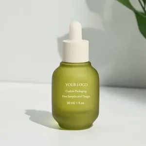 Frasco conta-gotas de vidro verde fosco para óleo essencial de luxo por atacado, frasco conta-gotas com soro para cuidados com a pele de 30ml