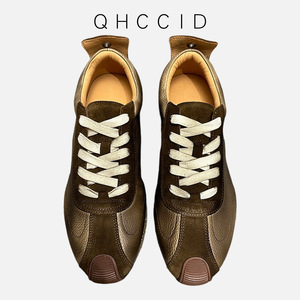 QHCCID รองเท้าหนังสไตล์เรโทรสีน้ำตาลแบบผูกเชือกส้นเตี้ยรองเท้าลำลองสำหรับออกกำลังกาย - Product Image 1