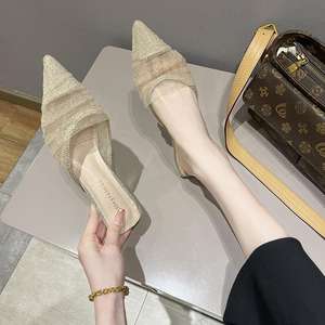 Sandales d'été à talons hauts pour femmes Sexy pointu maille Design anti-glissant mode dames pantoufle hauteur augmentant Nigeria - Product Image 4