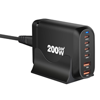 Ponsel sertifikasi CE Rohs GaN Tech 6 port USB C 100W 200W QC3.0 18W pengisi daya Cepat GaN untuk pengisi daya Laptop MacBook