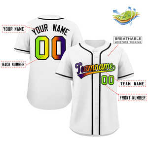 Maillot de baseball authentique personnalisé, dégradé blanc, vert néon et violet, tendance - Product Image 2