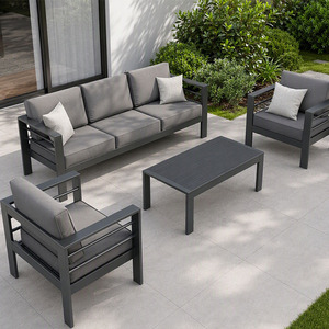 Ensemble de canapés de jardin en métal gris moderne de luxe Kingmake, 4 pièces, meubles d'extérieur en aluminium avec coussins - Product Image 2