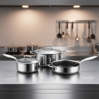 Ensemble de 5 ustensiles de cuisine en acier inoxydable - Poêle antiadhésive nid d'abeille, casserole et faitout, compatible induction