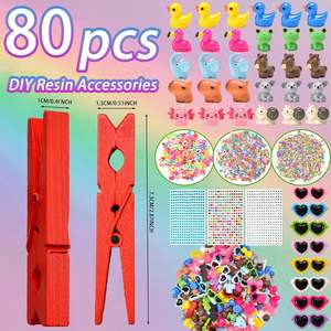 80 Piezas de Clips Decorativos para Animar el Espíritu, 80 Pinzas de Madera de Colores, <span class=keywords><strong>Mini</strong></span> Animales de Resina, Lazos, Margaritas y Pegatinas, Cuentas y Perlas para Bolígrafos - Product Image 2