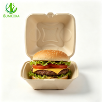 Boîte à hamburger jetable SUMKOKA de 6 pouces en bagasse de canne à sucre, biodégradable et compostable, pour plats à emporter et restauration rapide