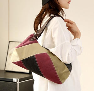 Sac fourre-tout en toile pour femme de grande capacité avec fermeture éclair contrastée en toile, sac à bandoulière - Product Image 2